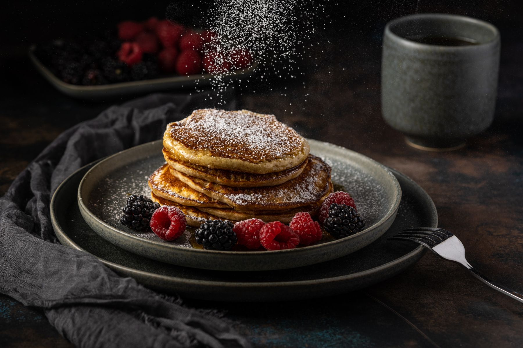 Fluffy berry pancakes served for brunch